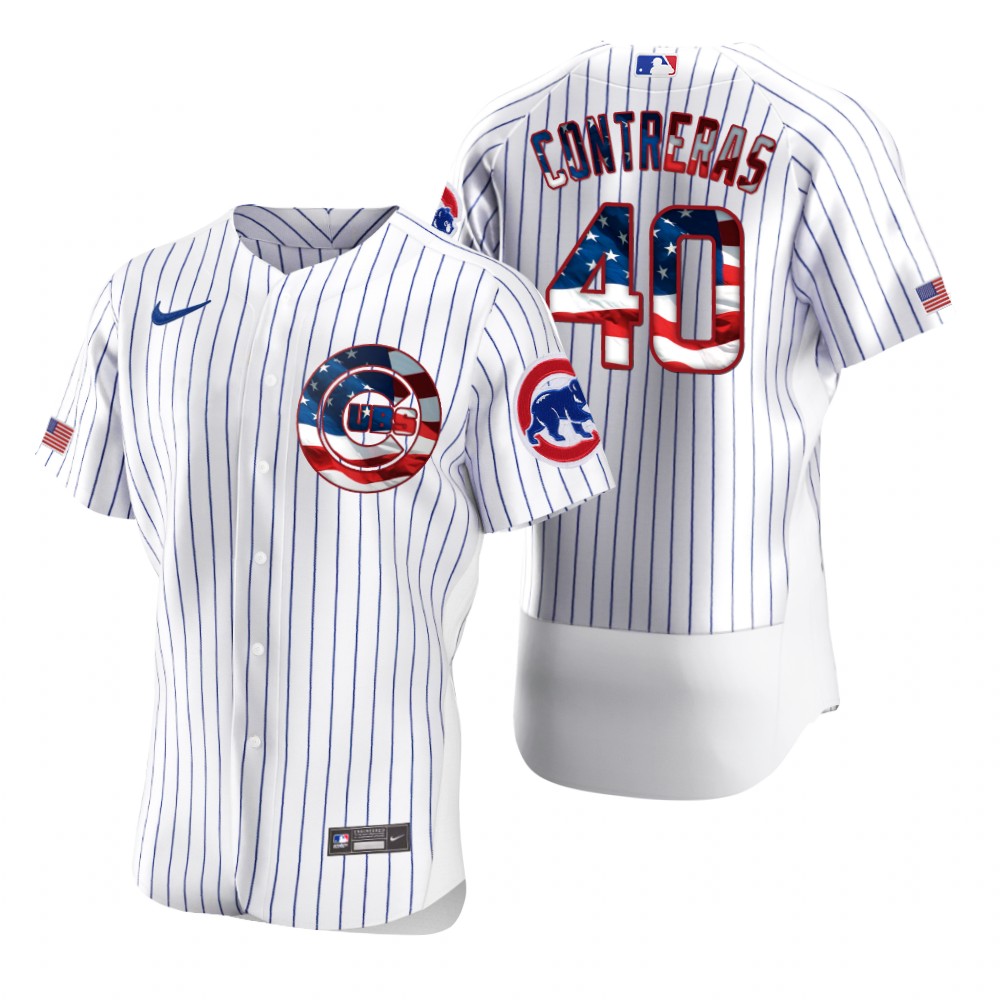 Chicago Cubs 40 Willson Contreras Men Nike White Fluttering USA Flag Limited Edition Authentic MLB Jersey